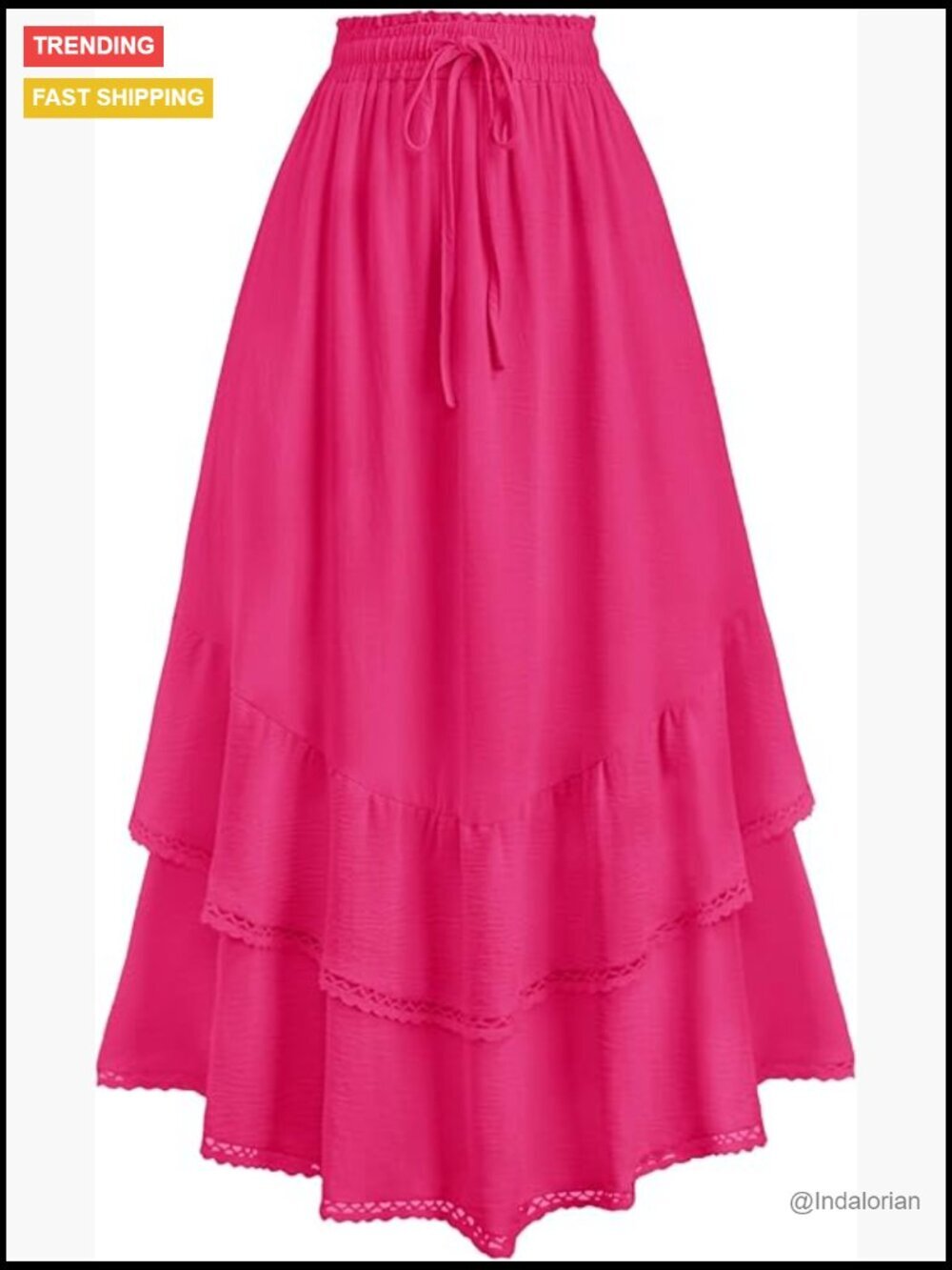 High Waist Drawstring Flowy Maxi Skirt with Pockets Ruffle